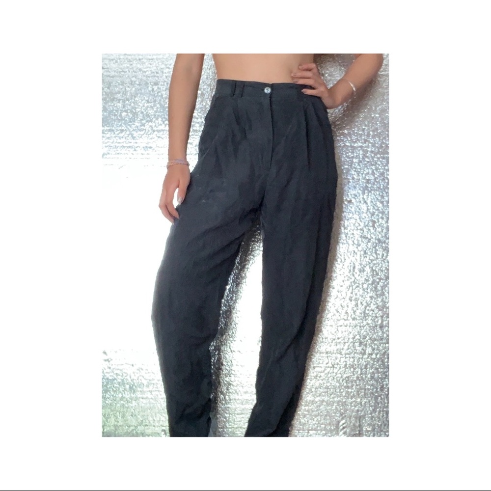 Vtg 90s charcoal colored silk high waisted pants